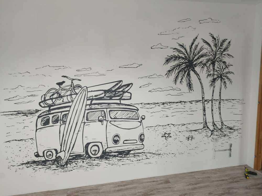 Playa dibujada en blanco y negro