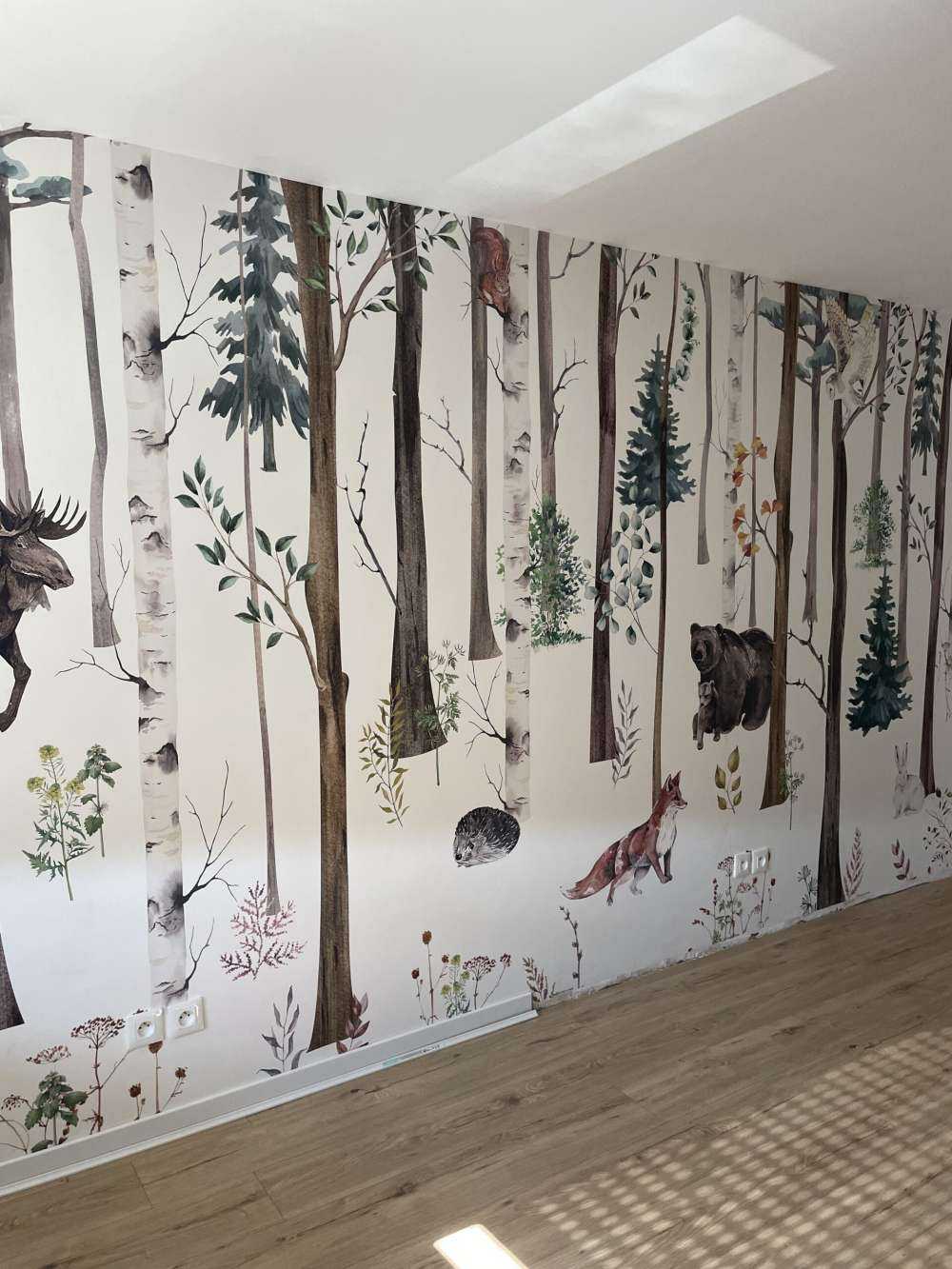 Bosque dibujado con animales de otoño