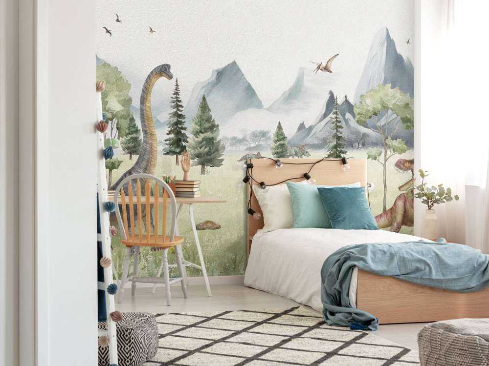 Paisaje con dinosaurios en color