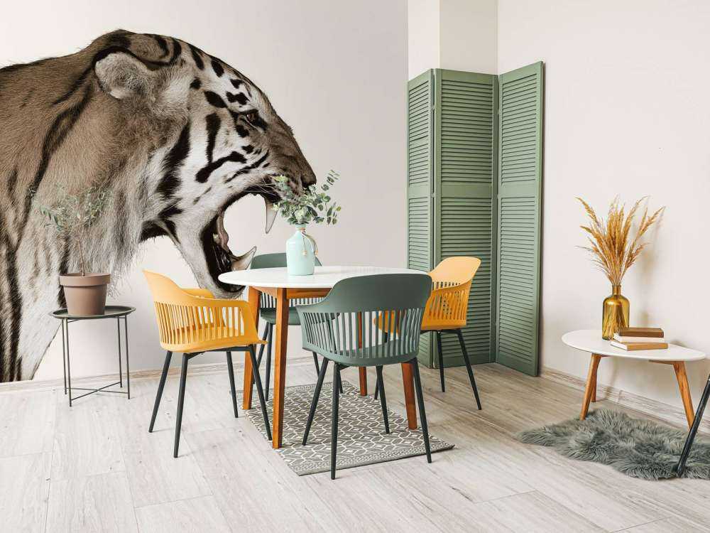 Tigre rugiente blanco hueso