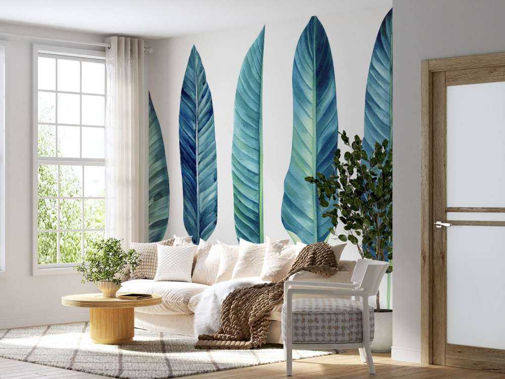 Hojas tropicales sobre fondo blanco