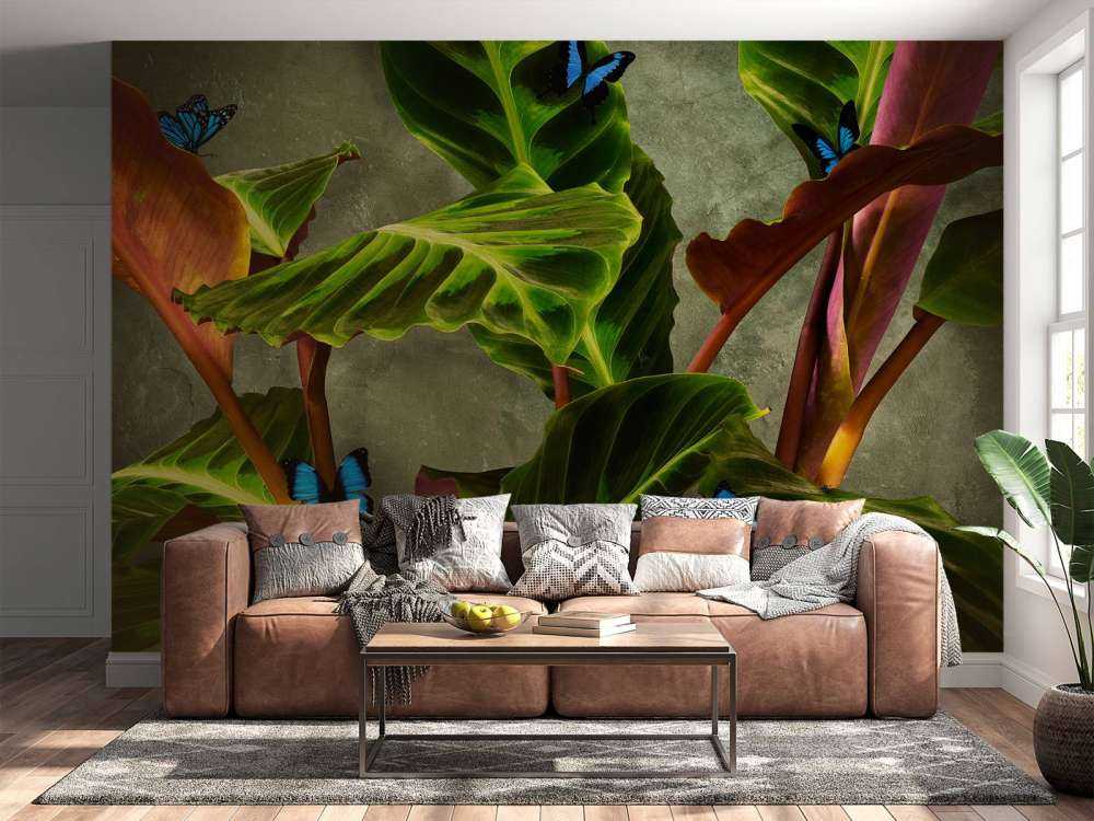 Planta verde con mariposas