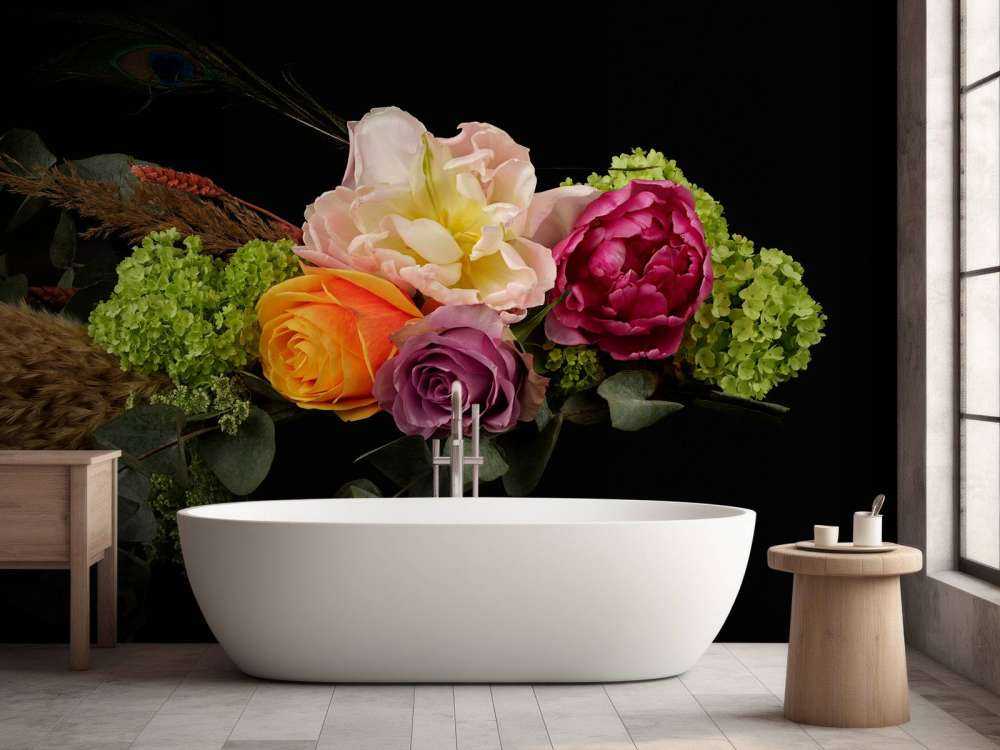 Guirnalda de flores con plumas