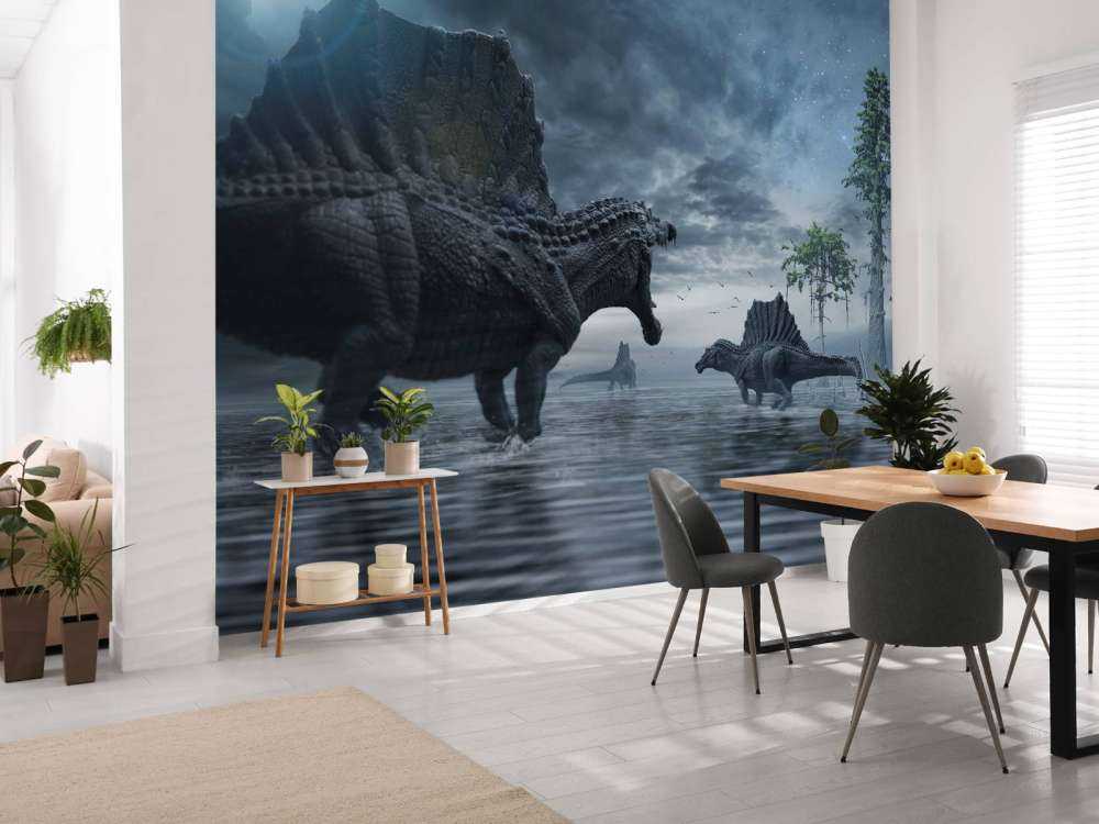 Grupo de Spinosaurus en un coto de caza