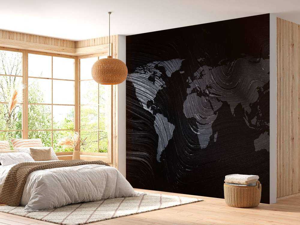 Mapa del mundo en una hoja de palmera