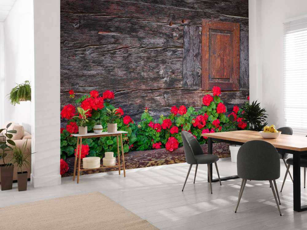 Madera vieja con flores