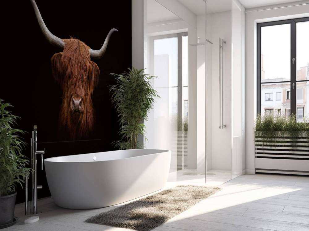 Vaca escocesa sobre fondo oscuro