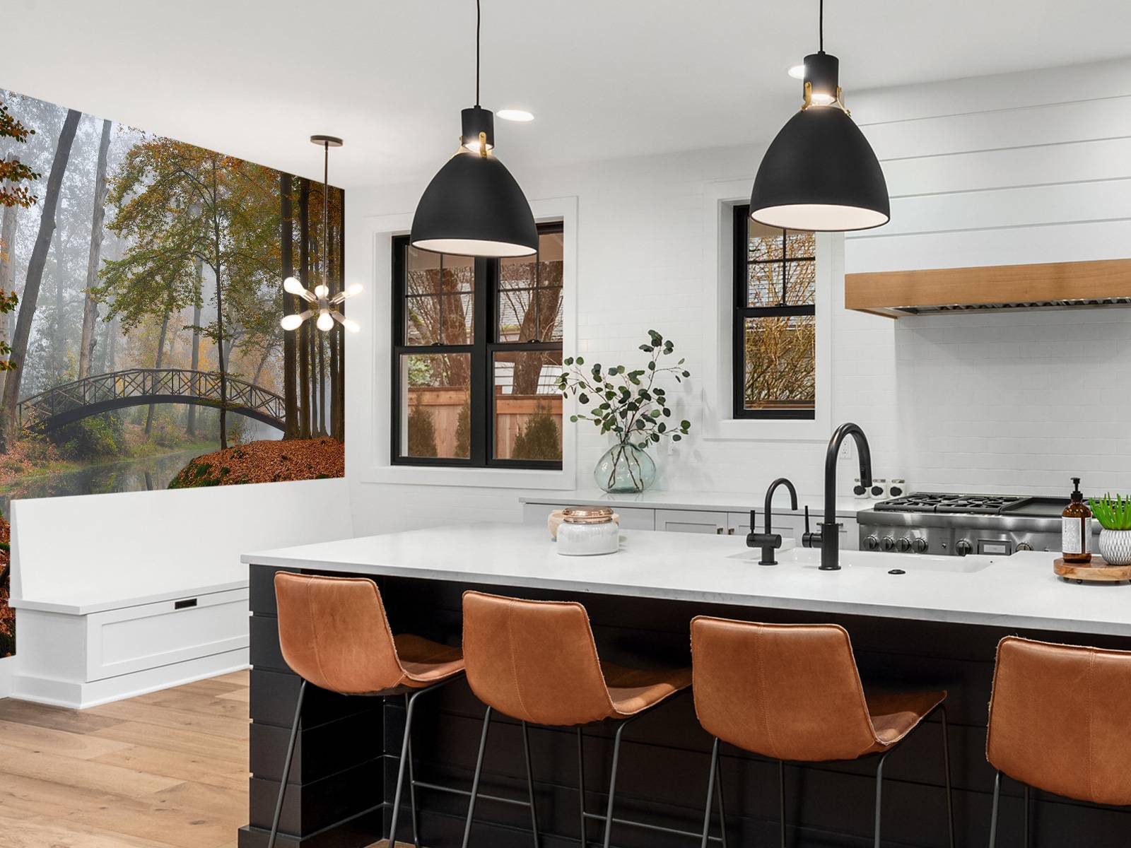 Papel Pintado - Puente en el bosque de otoño, image size:1600x1200