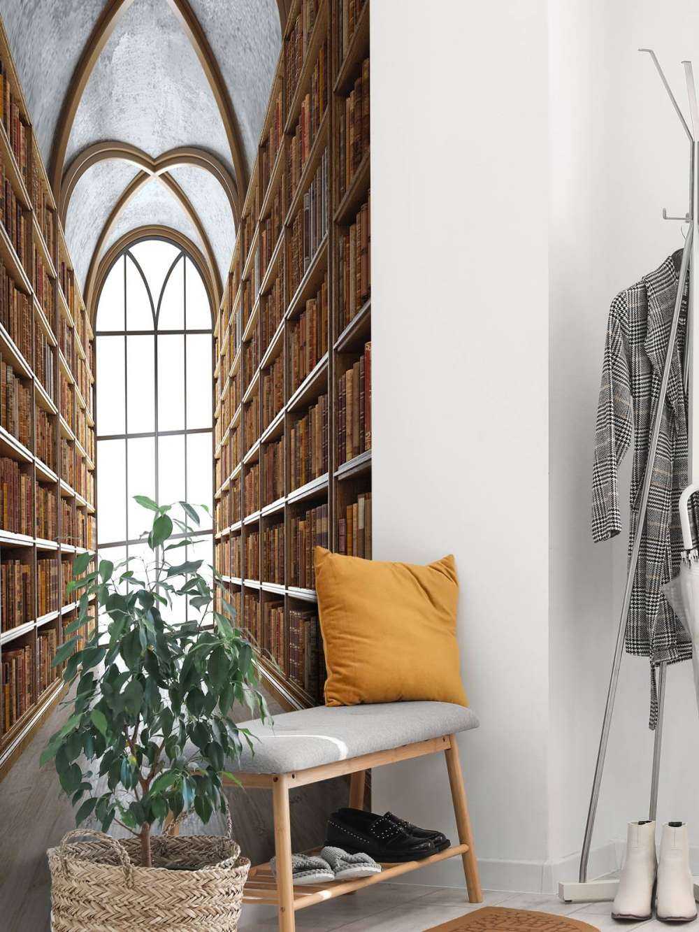 Sala de biblioteca medieval
