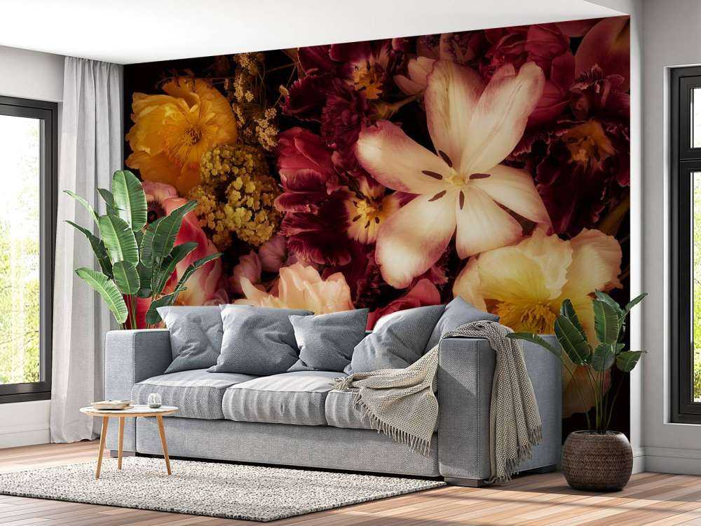 Hermosa y colorida guirnalda de flores