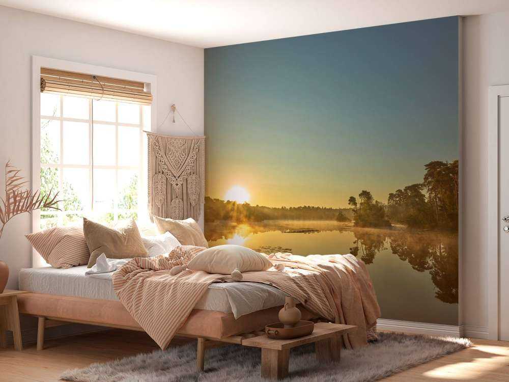 Amanecer en un lago del bosque