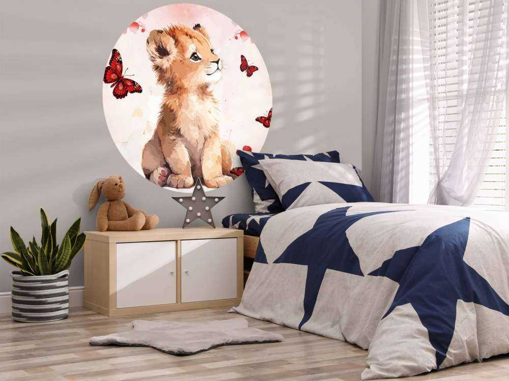 Cachorro de león soñador y mariposas