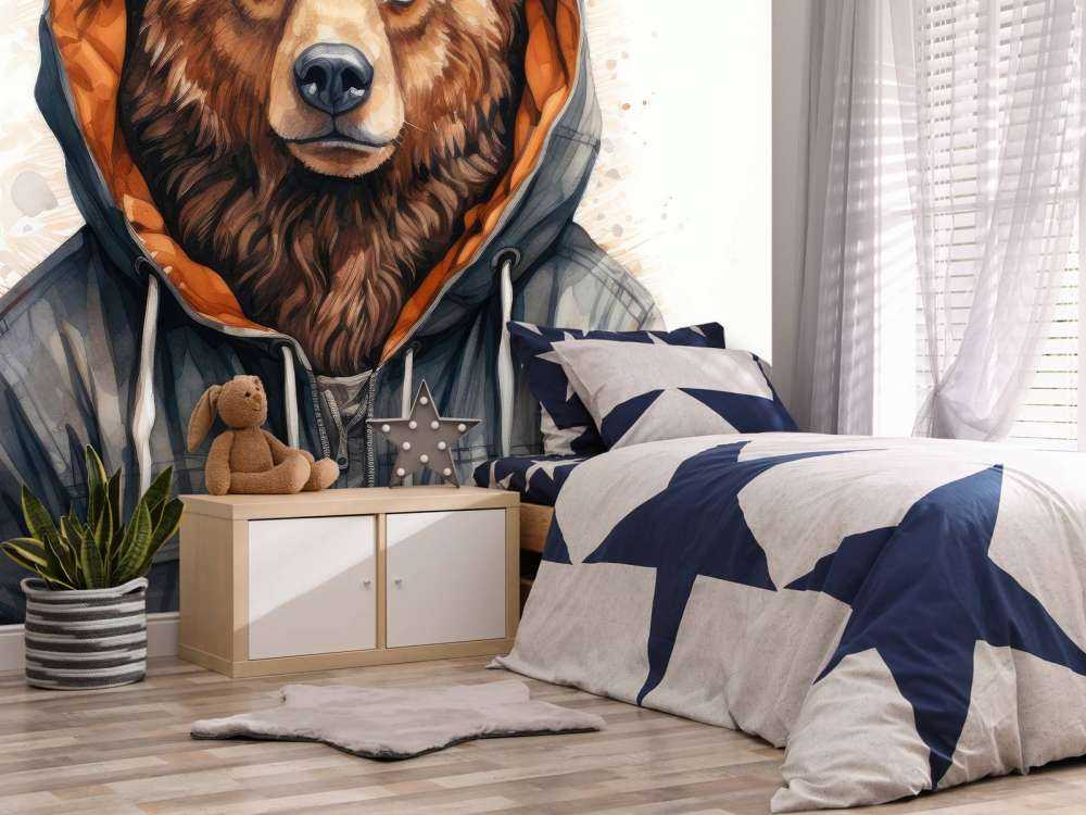Oso Grizzly de Acuarela en una Sudadera con Capucha