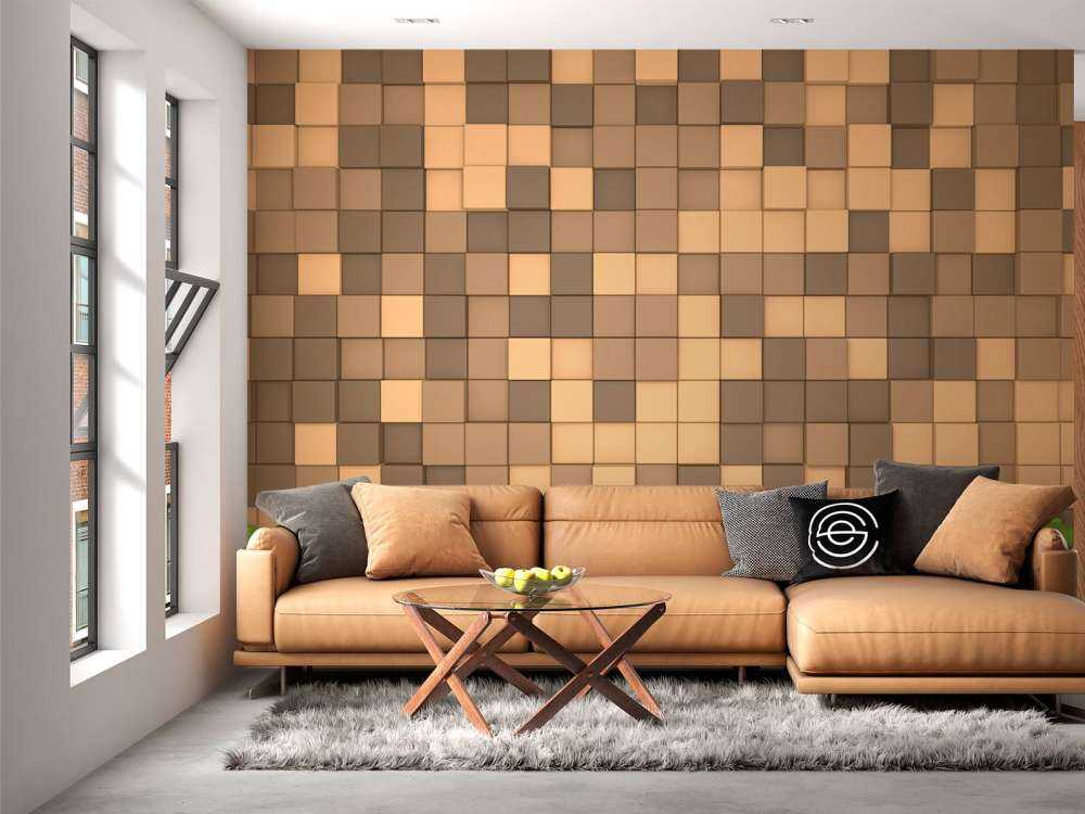 Paisaje 3D de Minecraft con bloques marrones