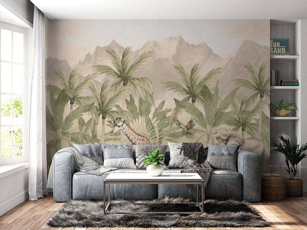 Paisaje de montaña con animales