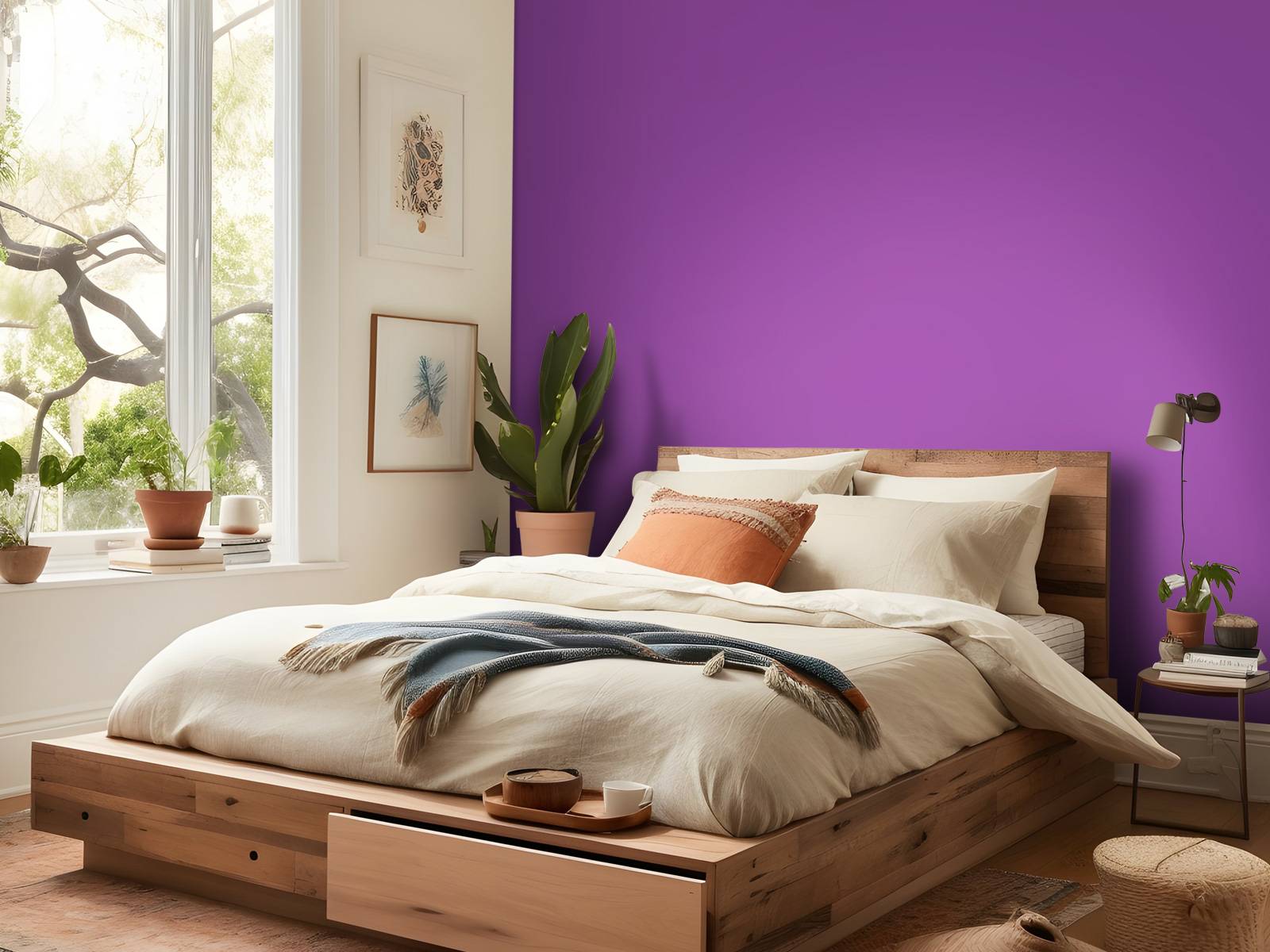 Papel Pintado No Tejido, Color Morado, Mural Cuadrado
