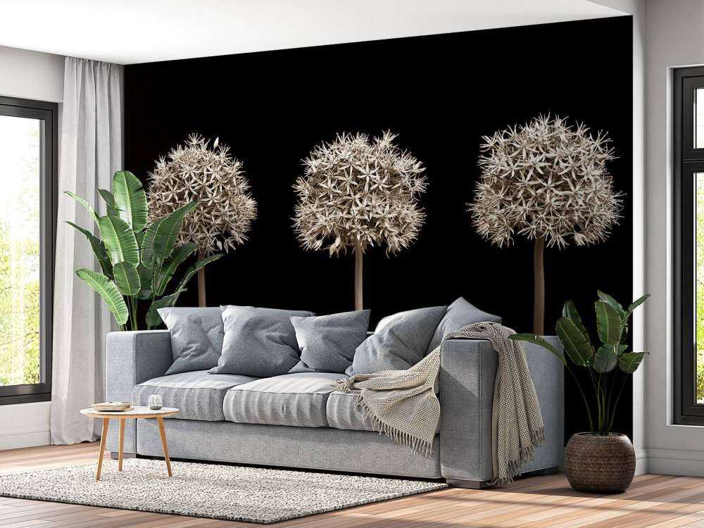 Tres flores de allium en fila