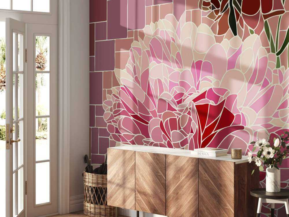 Mosaico de flores rosas