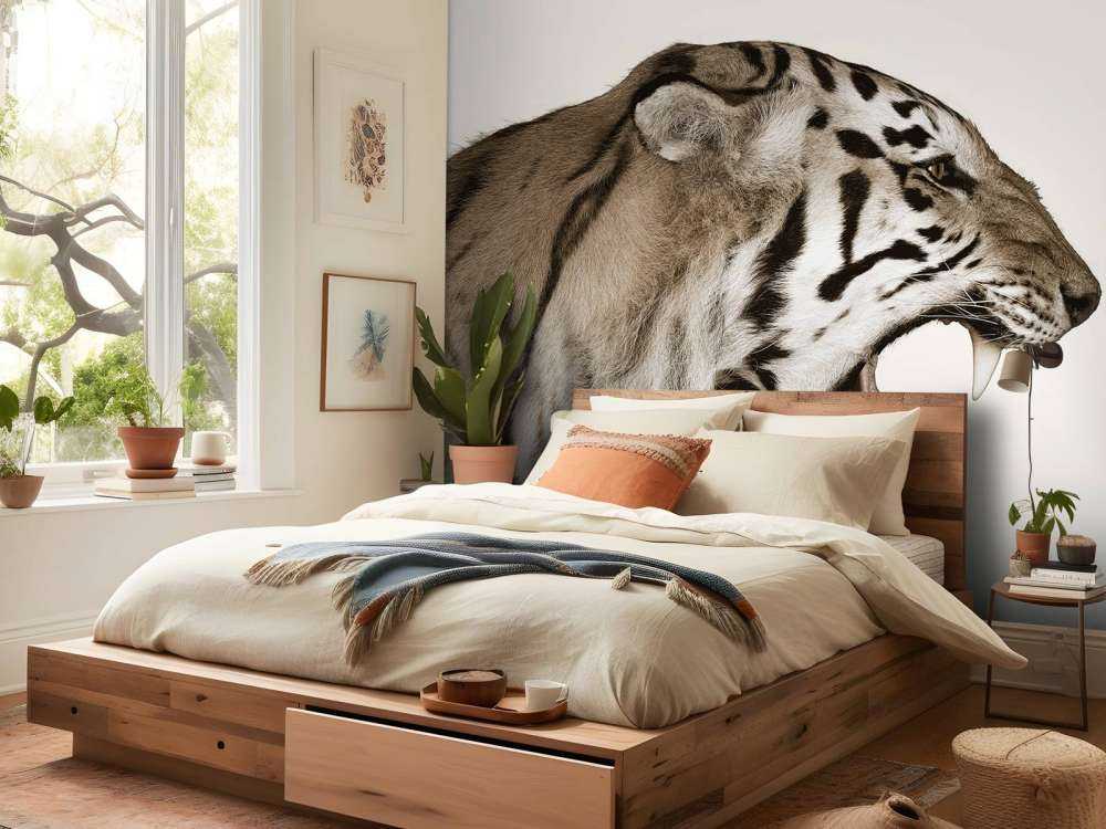 Tigre rugiente blanco hueso