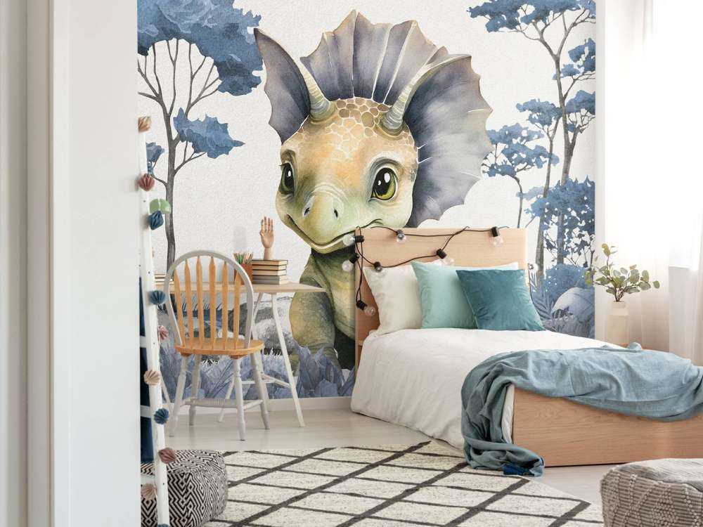 Bebé triceratops en la jungla azul