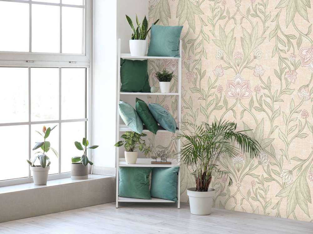 Morris damasco floral - pelusa de melocotón