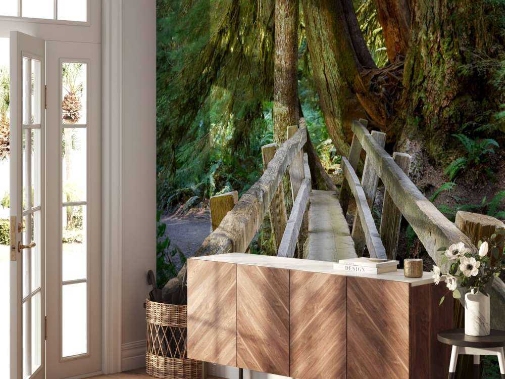 Puente de madera a través del bosque