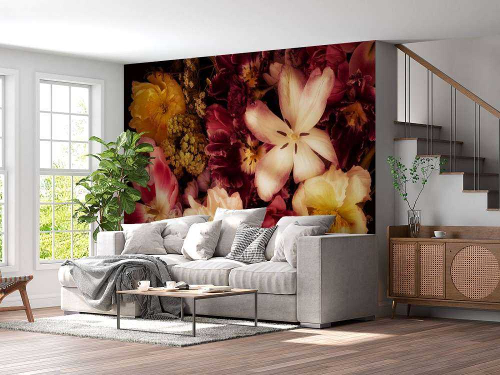 Hermosa y colorida guirnalda de flores