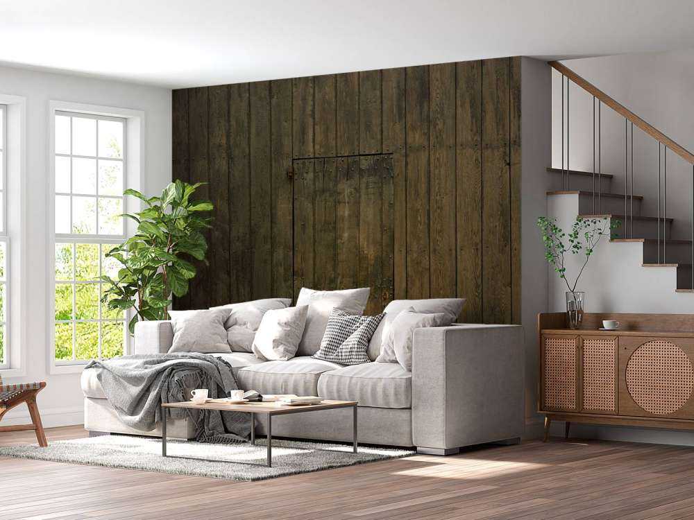 Pared de madera con puerta