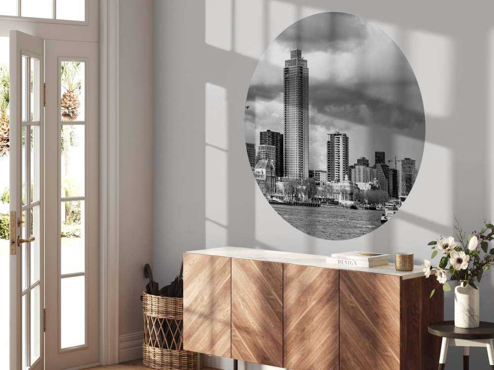 Skyline Rotterdam (Westerkade) desde Katendrecht (blanco y negro) 