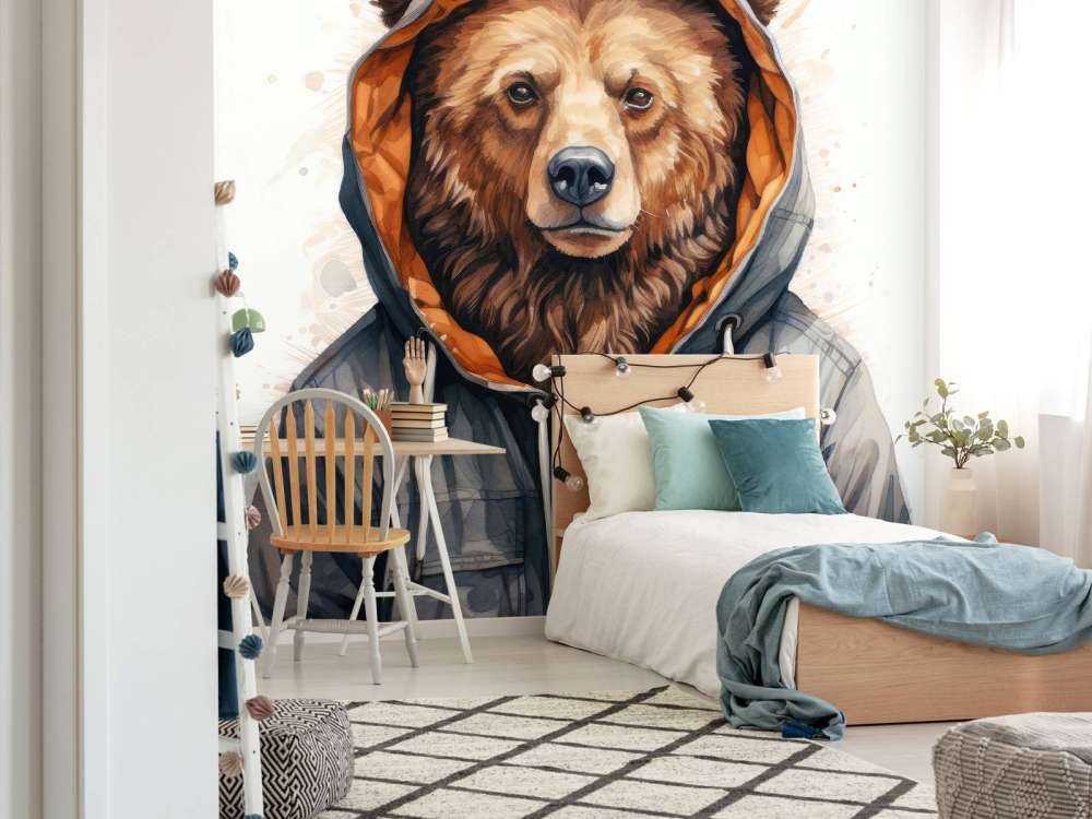 Oso Grizzly de Acuarela en una Sudadera con Capucha