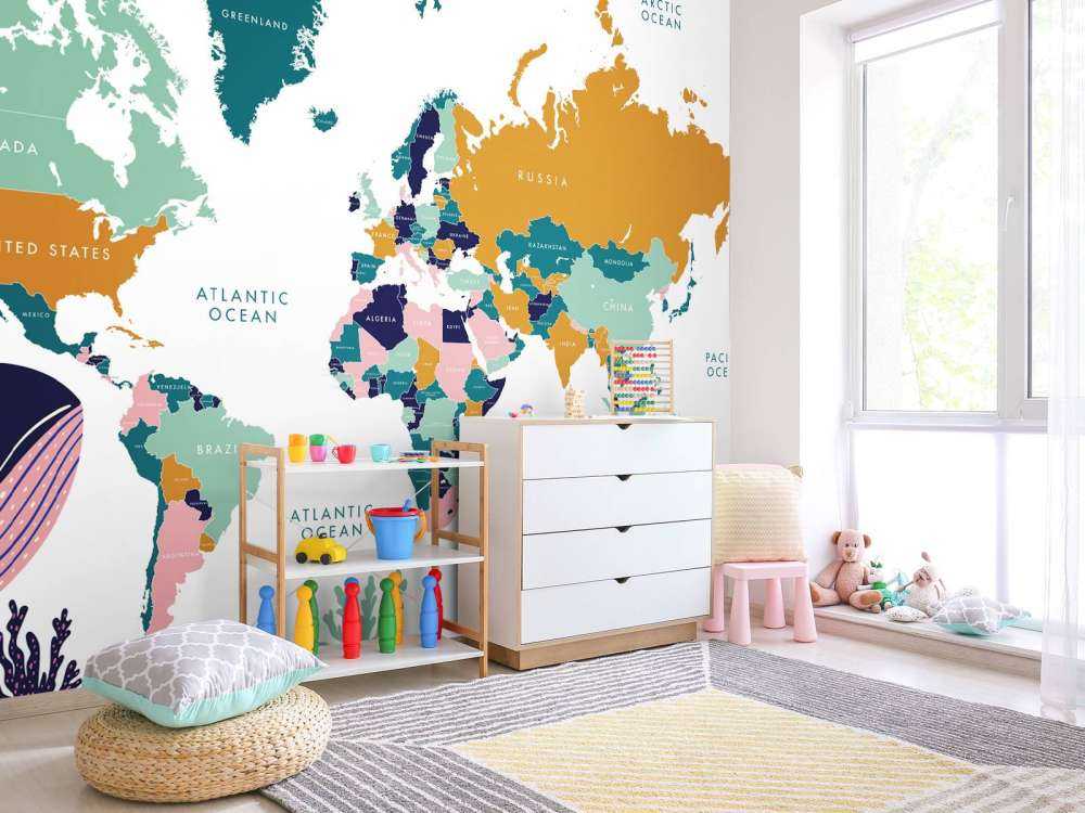 Mapa del mundo con animales del océano