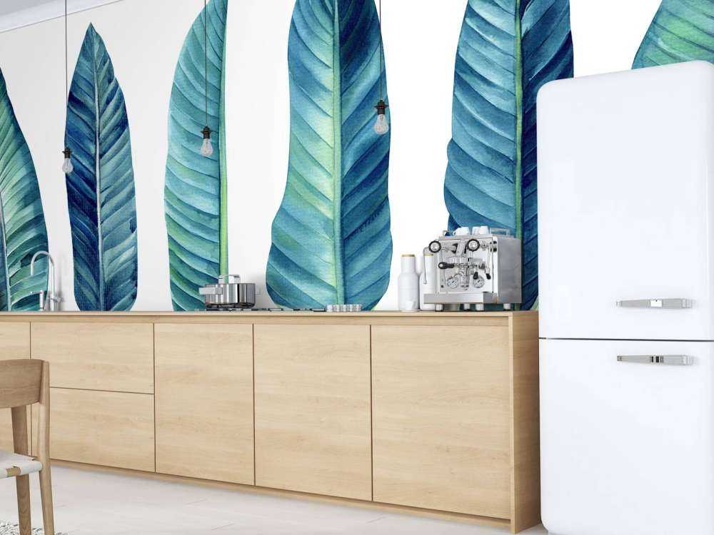 Hojas tropicales sobre fondo blanco