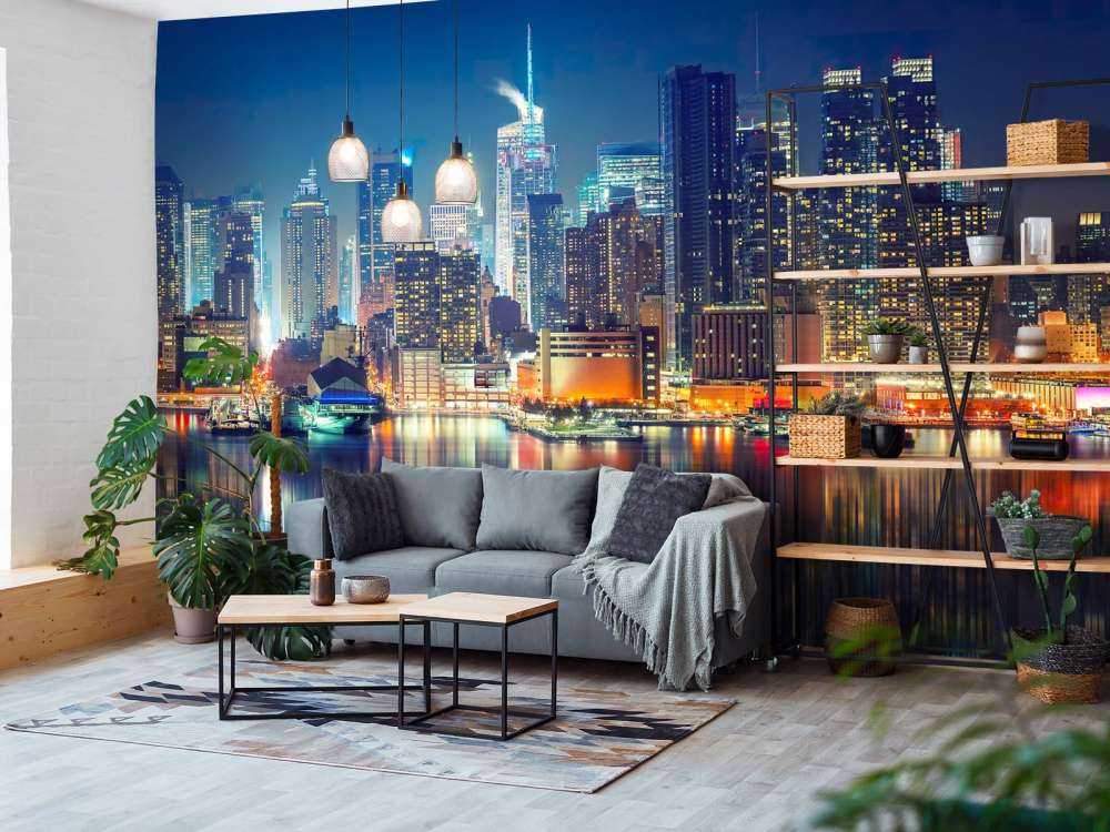 Empapelado del horizonte de Nueva York por la noche