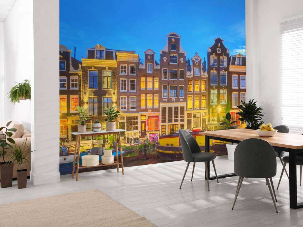 Casas de Ámsterdam en la noche