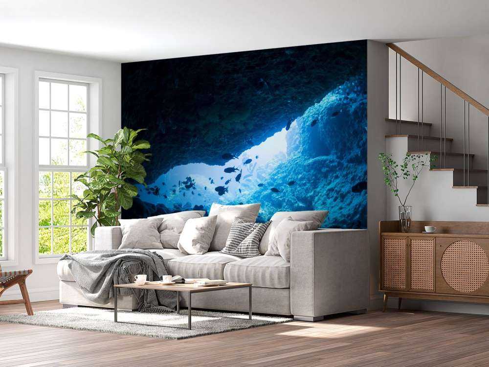 Cueva estrecha con peces