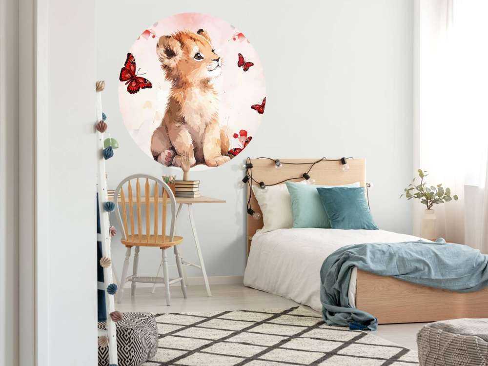 Cachorro de león soñador y mariposas