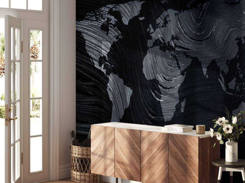 Mapa del mundo en una hoja de palmera