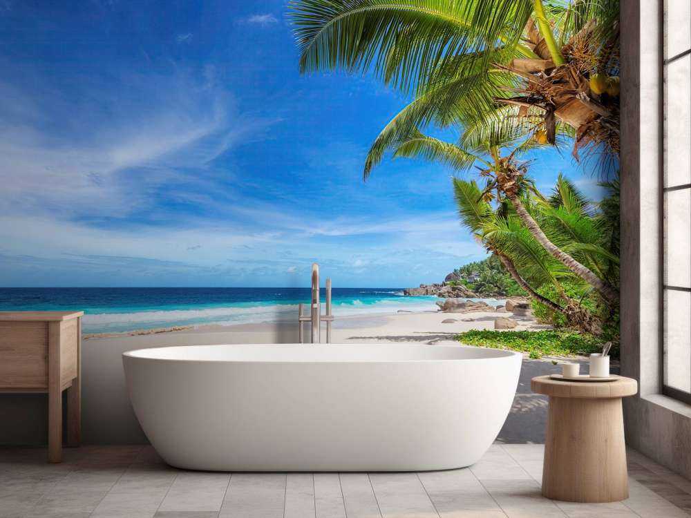 Playa tropical con palmera