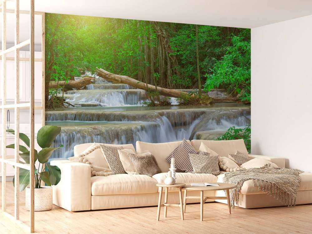 Amplia cascada en el bosque