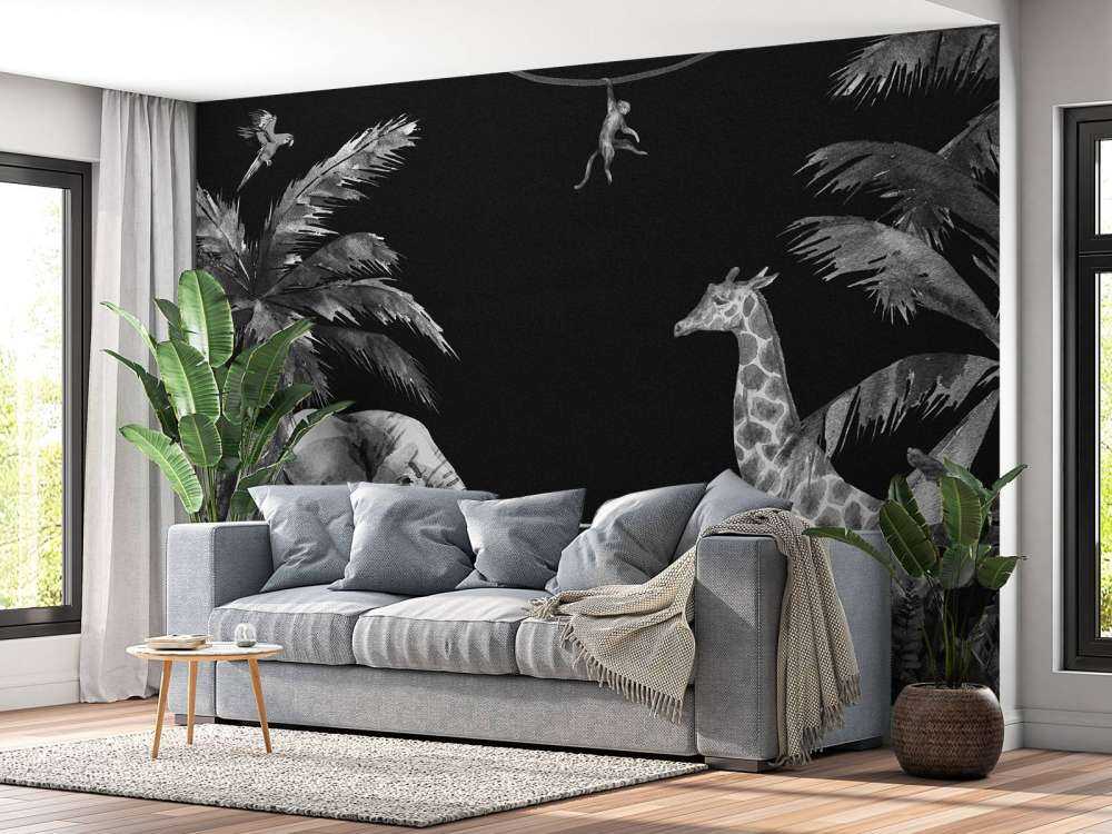 Animales de la selva en blanco y negro