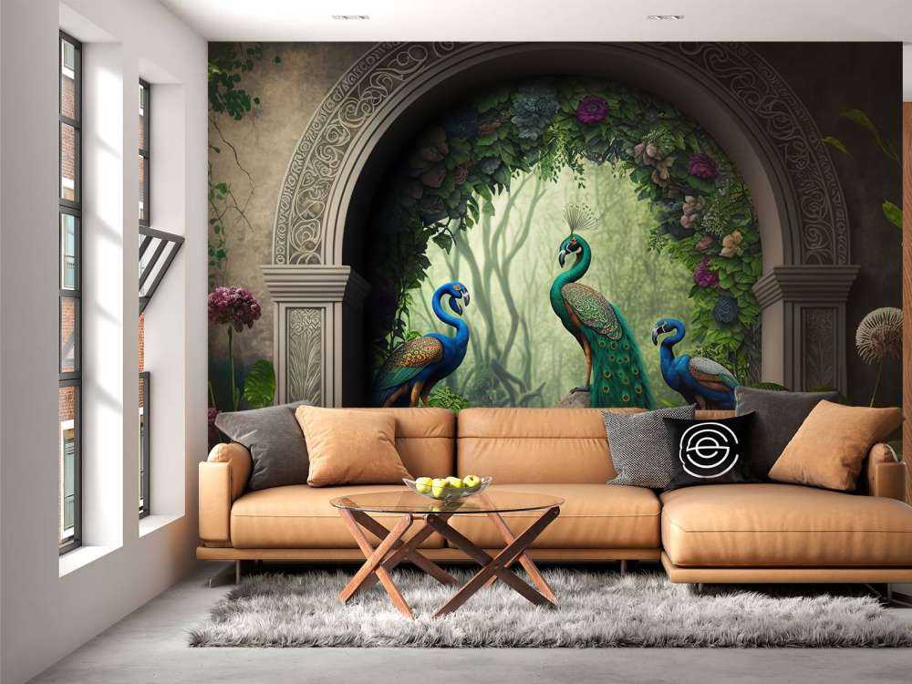 Trío de Pavos Reales en Jardín Secreto