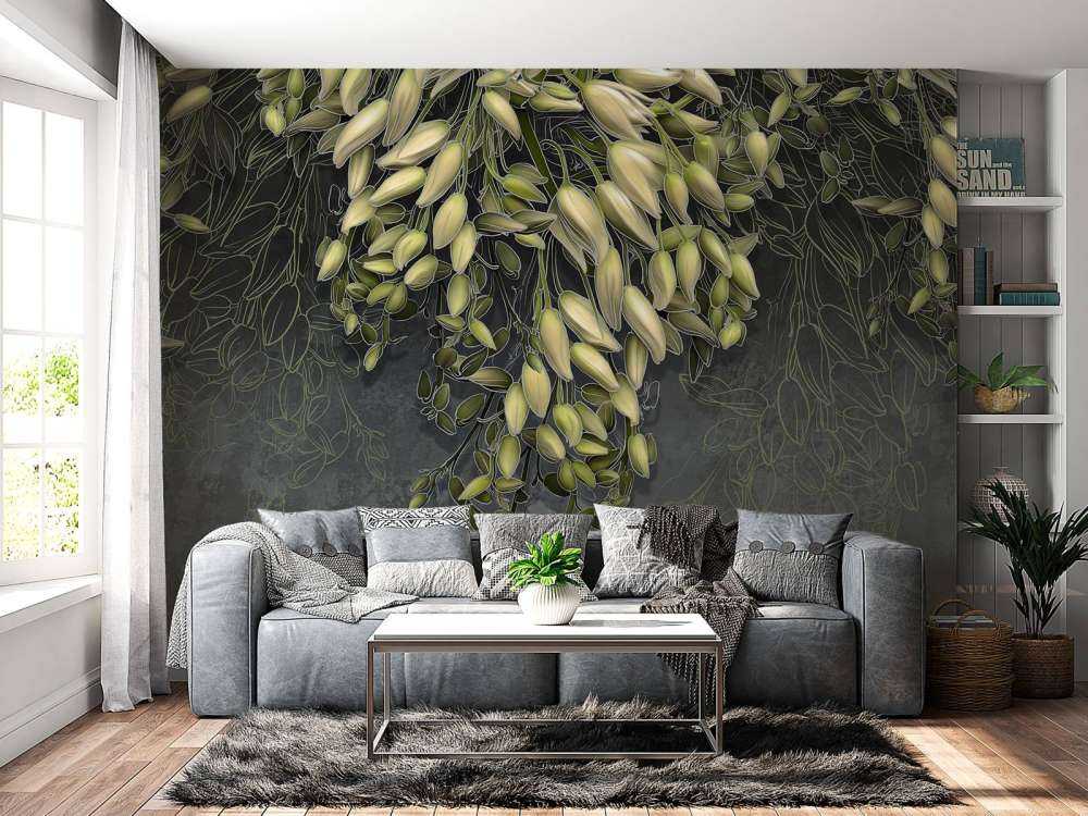 Cálices blancos sobre una estructura de hormigón gris oscuro