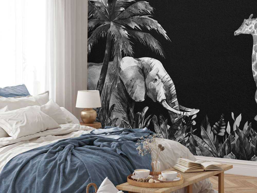 Animales de la selva en blanco y negro
