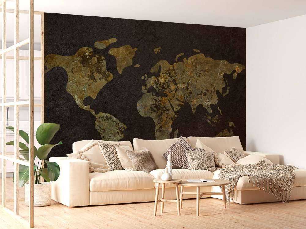 Mapa del mundo con textura verde dorada