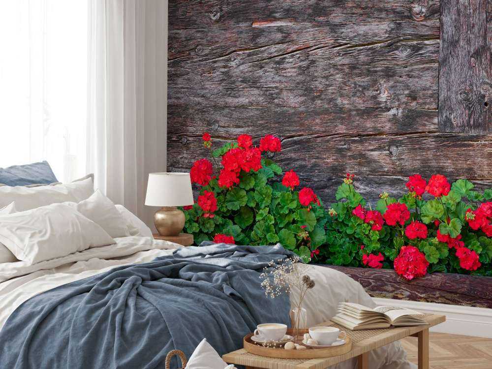 Madera vieja con flores