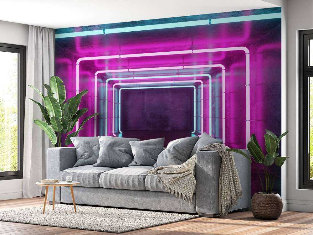 Sala de hormigón con luces de neón