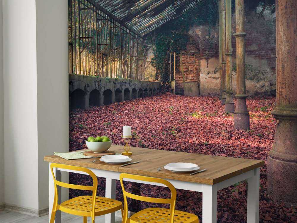 Casa abandonada con hojas