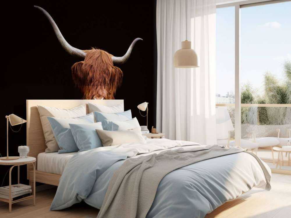 Vaca escocesa sobre fondo oscuro