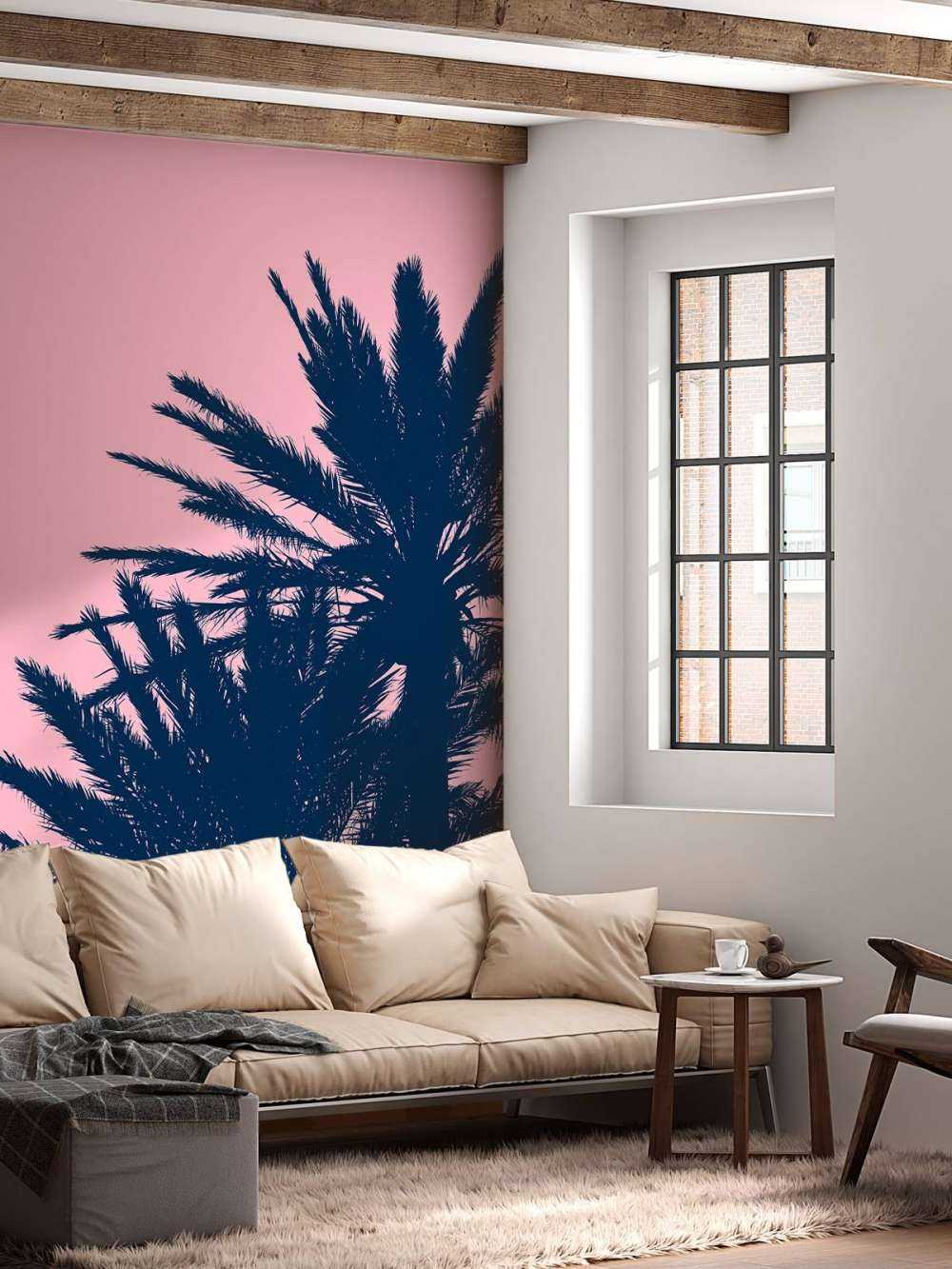 Palmeras con fondo rosa