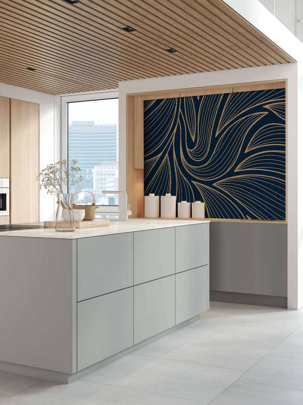 Art deco flores azules
